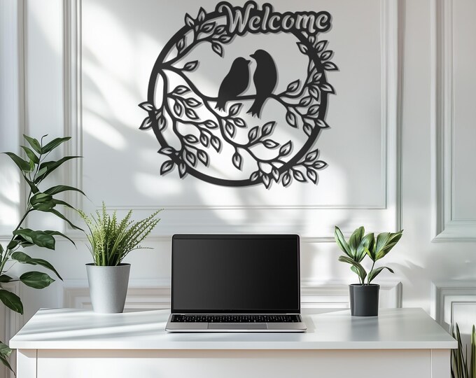 Welcome Birds Metal Wall Art, Nature-Inspired Metal Decor, Metal Wall Art Decor, Room Wall Decor, Father's Day Gift, Gift for Bird Lovers