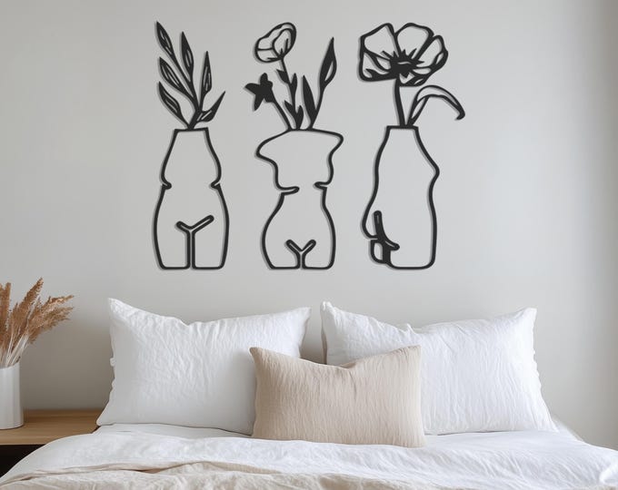Set of 3 Female Body Metal Wall Art, Minimalist Floral Wall Decor, Modern Elegant Design for Living Room, Bedroom, Office, or Studio Spaces