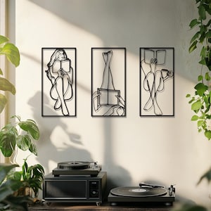 Set of 3 Metal Wall Art for Book Lovers - Minimalist Reading-Themed Metal Wall Decor, Modern and Elegant Wall Art for Any Room, Book Lovers