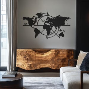 Metalen muurkunst wereldkaart, kompas reisdecor, bord Adventure Home, kamerdecor, cadeau voor reisliefhebbers, Vaderdagcadeau, cadeau voor thuis