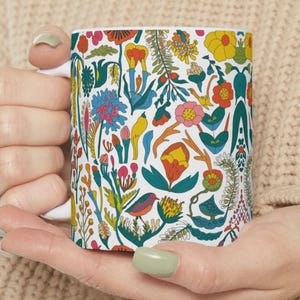 Floral Botanical Coffee Mug: Durable Ceramic, Gift for Tea Lovers