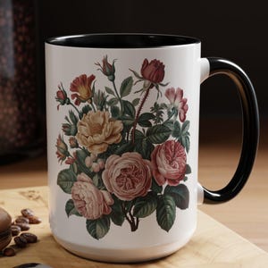 Floral Pattern Mug: Ceramic Coffee Cup, Colorful Interior