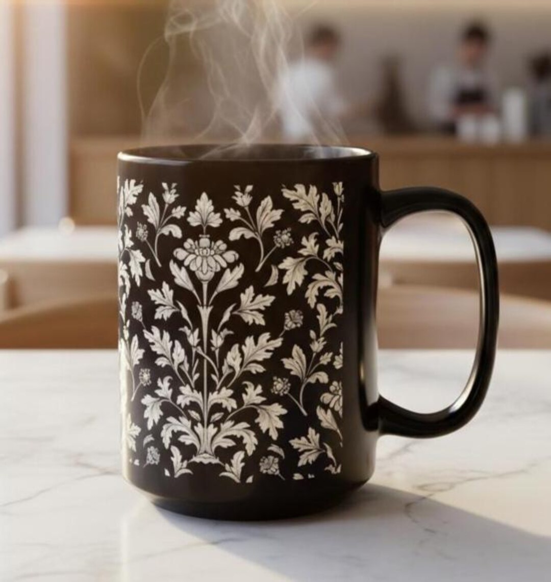 Vintage Damask Floral Pattern Black Mug | Ornate Victorian Baroque ...