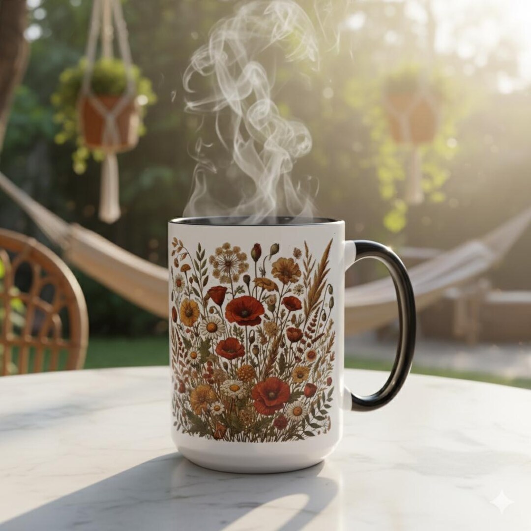 Boho Wildflower Mug: Ceramic Coffee Cup, Colorful Interior, Best Seller ...