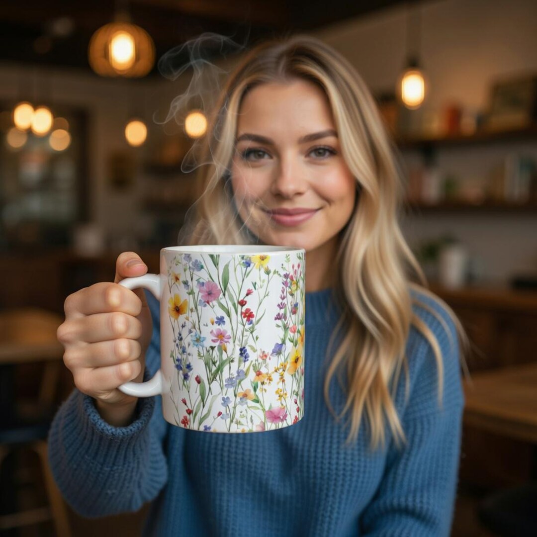 Spring Wildflower Meadow Mug | Ceramic Coffee Cup, Floral Botanical ...