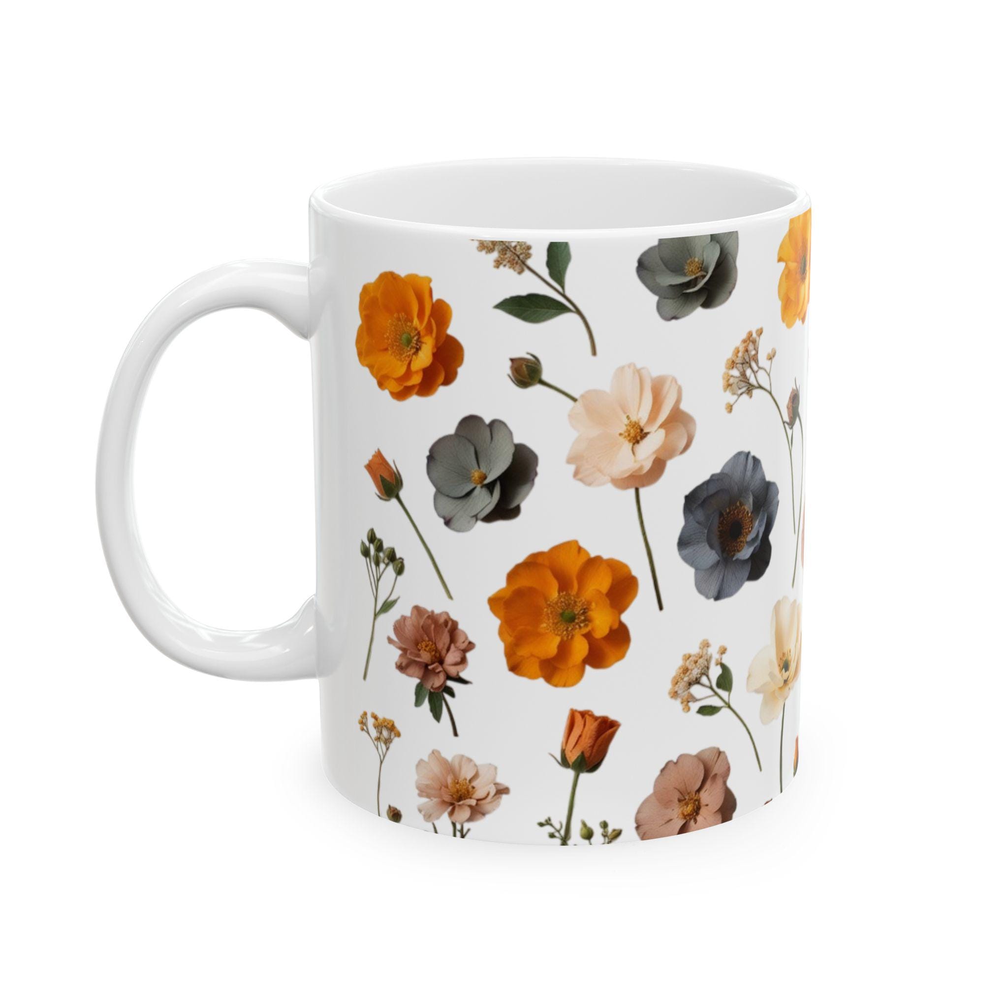 Vintage Wildflower Pattern Mug | Neutral Poppy Floral Ceramic Coffee ...