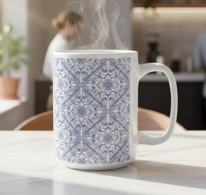 Blue Floral Tile Pattern Mug | Vintage Delft Inspired Ceramic - Etsy