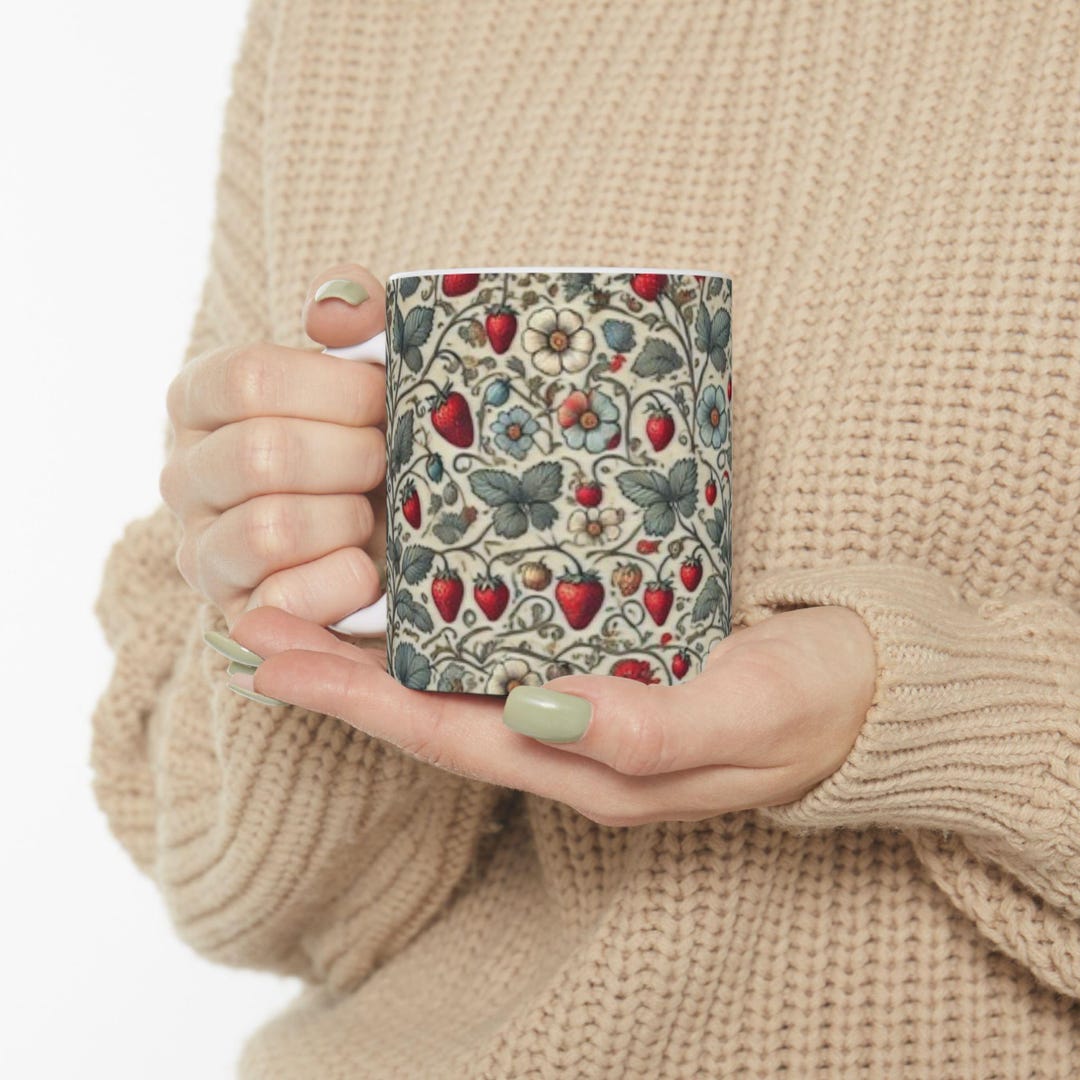 Strawberry Ceramic Mug, Fruit Lover Coffee Cup, Red Berry Kitchen Decor ...
