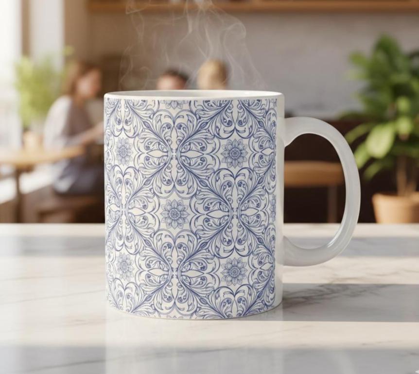 Blue Floral Tile Pattern Mug | Vintage Delft Inspired Ceramic - Etsy