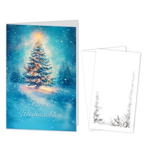 12er Set Weihnachts Klappkarten mit Umschlägen Prächtiger Weihnachtsbaum in Winterlandschaft  Hochwertige A6 Karten aus 300g Chromokarton