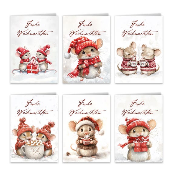 Weihnachtskarten-Set Mit Umschlägen & Aufklebern – 12 Kleine Klappkarten Mit Festlichen Motiven Für Familie & Freunde