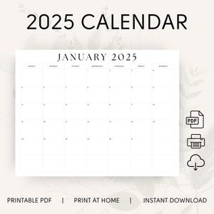2025 Calendar 2025 Monthly Planner Landscape Simple Monthly Calendar Sunday & Monday Start 2025 A4 Letter Size Wall Calendar PRINTABLE PDF