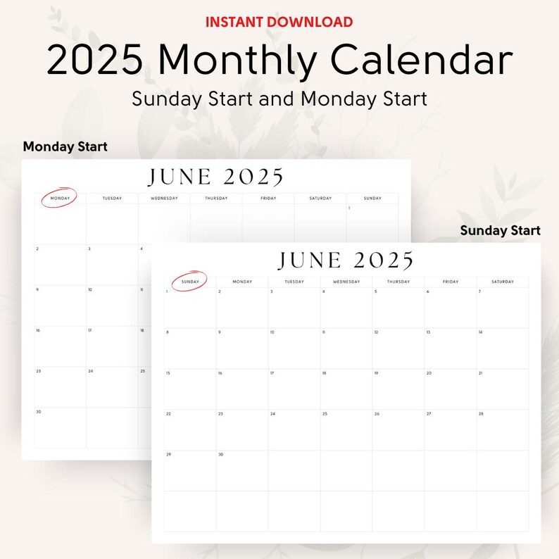 2025 Calendar 2025 Monthly Planner Landscape Simple Monthly Calendar