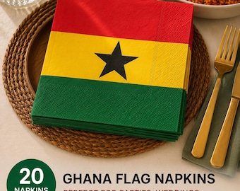 Servilletas con la bandera de Ghana (paquete de 20) / Decoración para fiestas de Ghana / Artículos para cumpleaños, bodas y celebraciones de la independencia de África
