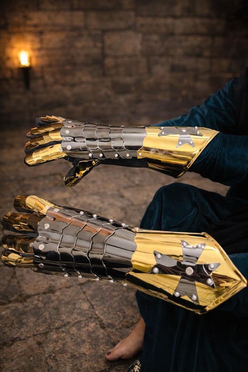 Medieval Stainless Gauntlets Brass Plated Gold Finish Medieval Knight ...