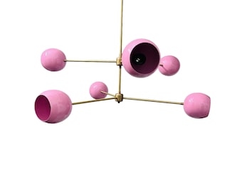 Sputnik Lamp 6-Arm Pink Eyeball Chandelier – Mid-Century Brass Sputnik
