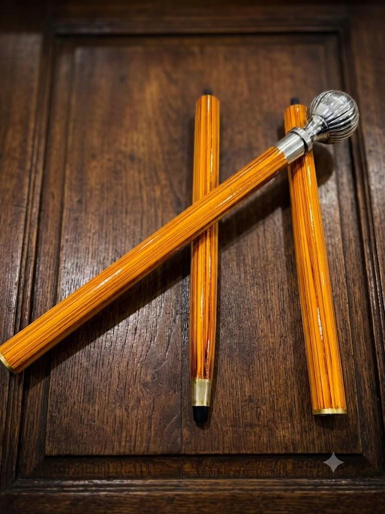 Foldable Wooden Walking Cane with Silver Knob Handle - Vintage Style Gentleman's Stick