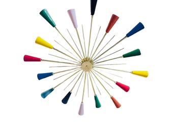 1950s Brass Sputnik Chandelier: Multi-Color Flush Mount Mid-Century Modern Light