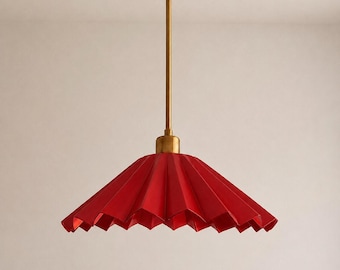 Lampadario da soffitto per soggiorno con paralume rosso, luce vintage - Lampada da soffitto moderna scanalata - Stile metà secolo