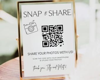 Wedding Photo QR Code Sign: Snap & Share Template (Instant Download)
