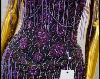 strapless open back dress UYAI Sequin Fringe Maxi Dress in PURPLE – OFUURE main image 1