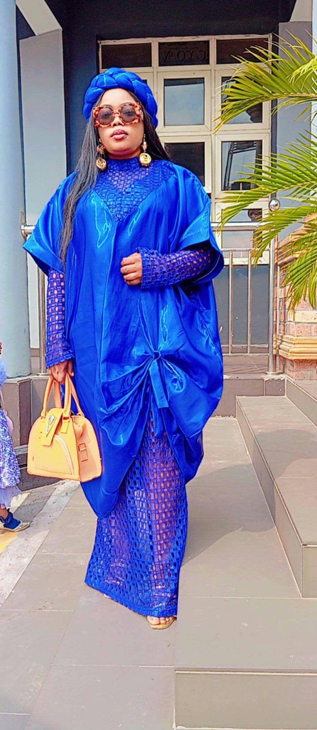 Two-piece Blue Bubu Gown Set With Headband - Etsy