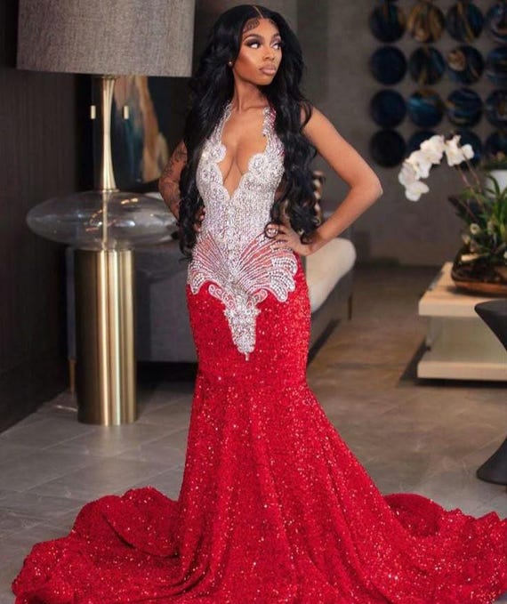 strapless open back dress Mermaid Strapless Asymmetrical Beaded Long Prom Dress with Slit Orange / 14 main image 1