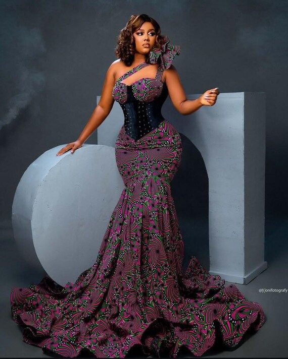 Ankara Corset Dress: African Print Mermaid Wedding and Prom Gown Ankara Corset Dress: African Print Mermaid Wedding and Prom Gown