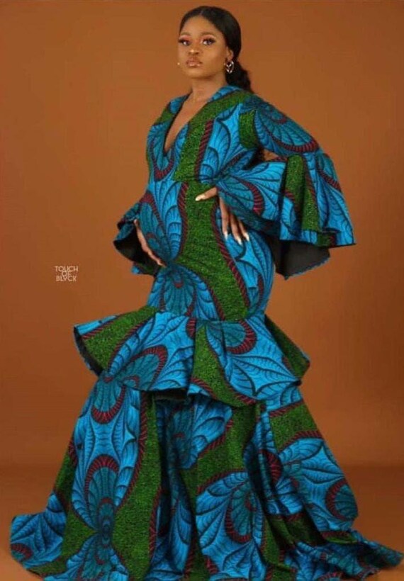 african dresses for pregnant ladies Ankara Mermaid Gown: Print Cotton Maternity Dress bridal maxi