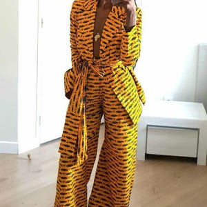Conjunto de blazer y pantalón de pierna ancha Ankara: Traje con estampado africano