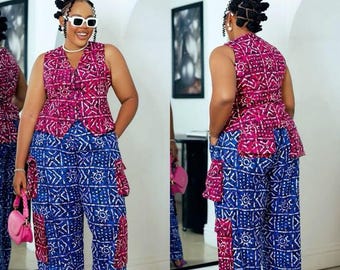 Ankara Cargo Pants and Top Set: African Print Two Piece Outfit