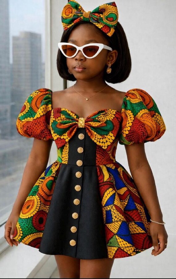 Ankara Kiddies Party Dress: African Print Girls' Ball Gown