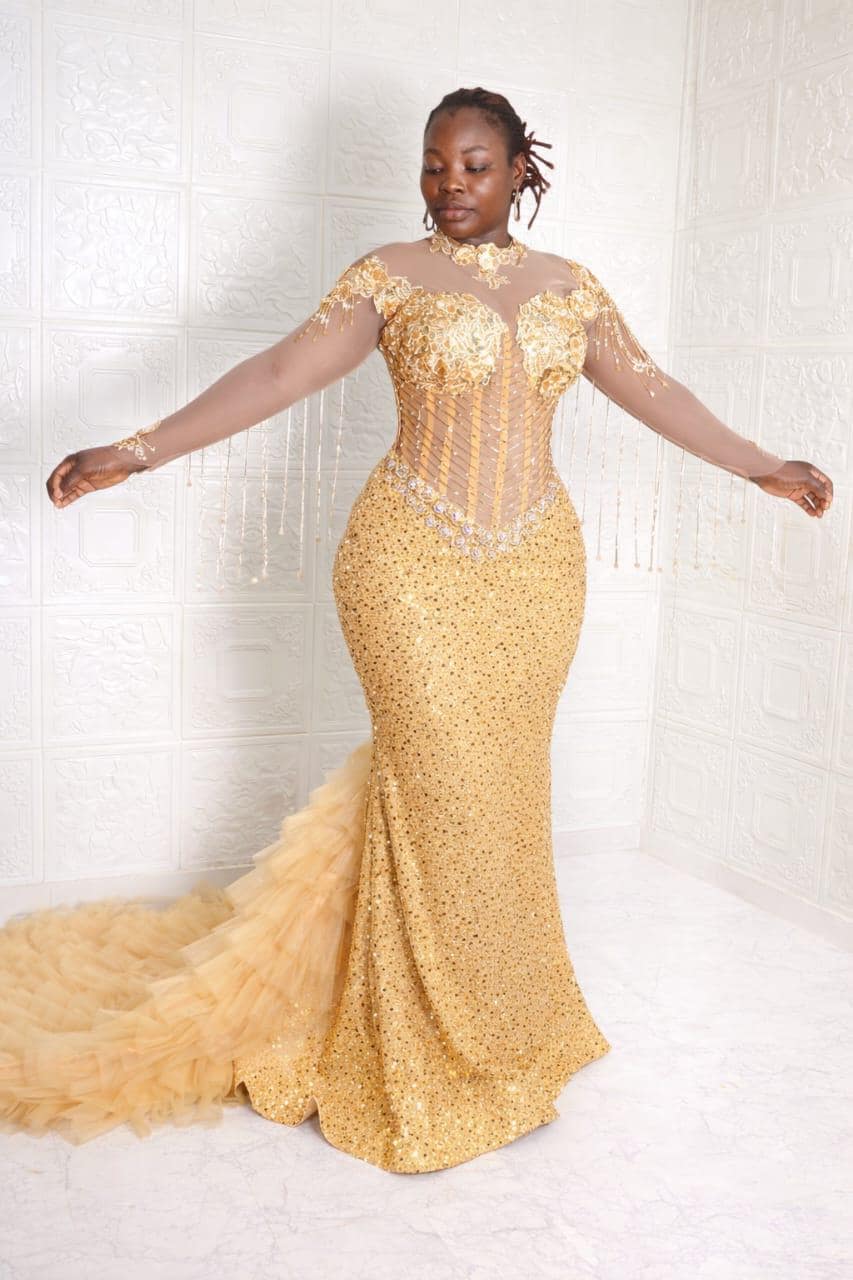 slim fit dress slacks Gorgeous Long Gold Mermaid Lace Sleeveless Sexy Prom Dress – misshow.com