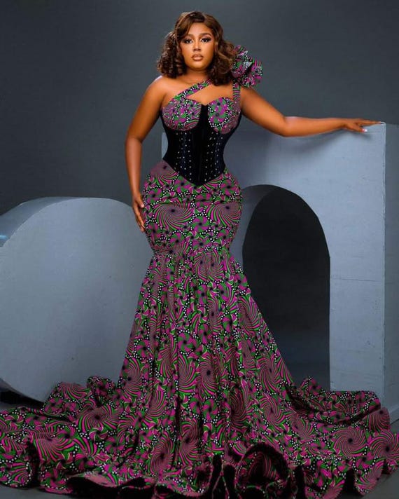 Ankara Corset Dress: African Print Mermaid Wedding and Prom Gown
