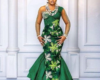 Handmade Ankara Mermaid Dress: African Print Long wedding and prom Gown