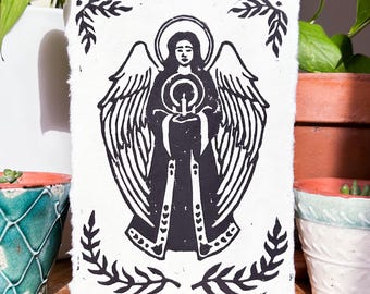 Angel- Linocut Original Print 5x7