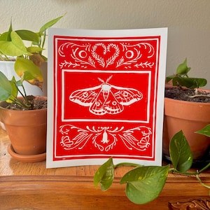 Moth- Linocut Original Print 8.5x10&quot;