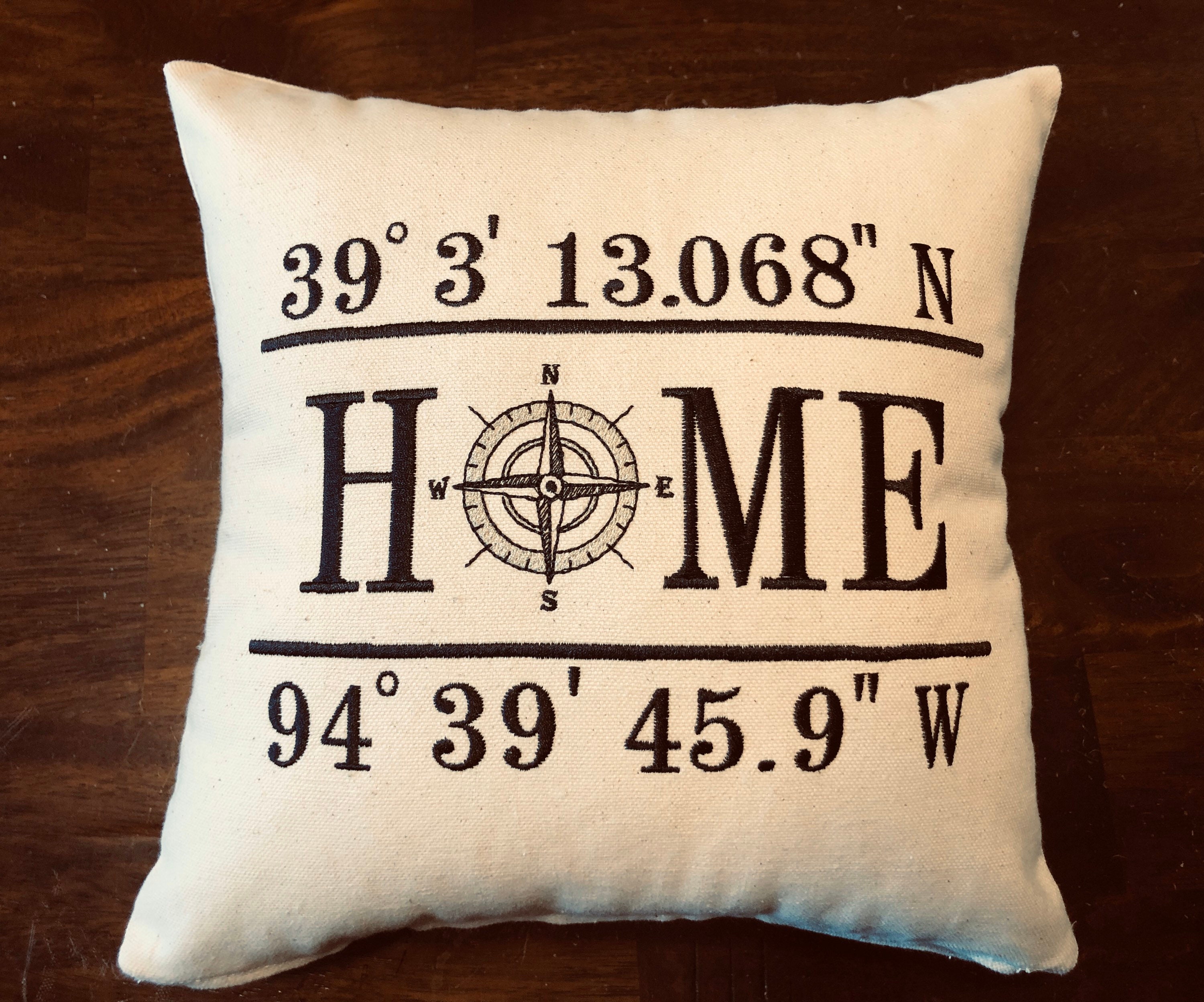 Embroidered HOME GPS Latitude Longitude Coordinates Pillow Etsy
