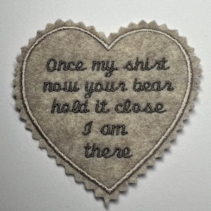 Small MEMORY patch heart shaped keepsake embroidery embroidered memorial clothing shirt saying for pillow teddy bear iron or sew on