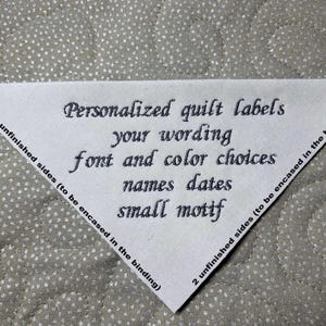 Personalized embroidered corner QUILT LABEL triangle shaped custom customized label for quilts quality cotton quilt labels