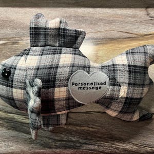 Memory fish made with loved ones clothing Keepsake fishing memorial gift stuffed animals made from shirts t shirt clothes fishing in heaven