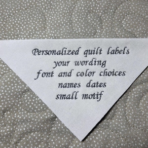 Personalized embroidered corner QUILT LABEL triangle shaped custom customized label for quilts quality cotton quilt labels