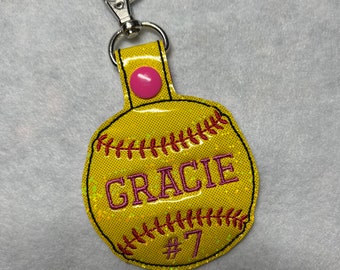 Softball baseball sports personalized equipment name bag tag backpack vinyl key ring school