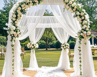 Extra Large White Polyester Chiffon Draping Fabric 19.6ft x 5.2ft - Versatile Celebration Curtain for Wedding Arch, Engagement Ceremony, Par