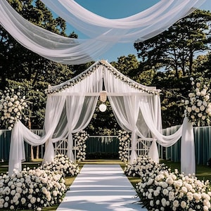 Elegant White Tulle Fabric - 18ft Large Sheer Chiffon for Wedding Arch, Romantic Ceremony & Evening Gowns, Stage Backdrop Decor - Versatil