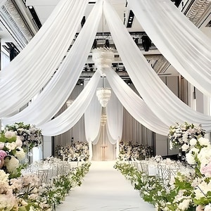 Elegant White Arch Drapery: 20ft Wedding Veil Fabric - Perfect for Weddings, Parties, Birthdays, and More - Classic Style, Polyester Mater