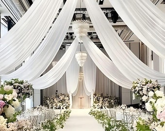 Elegant White Arch Drapery: 20ft Wedding Veil Fabric - Perfect for Weddings, Parties, Birthdays, and More - Classic Style, Polyester Mater