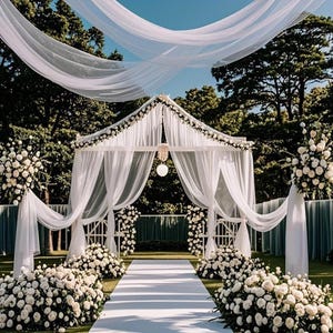 White Tulle Fabric, Sheer Polyester Chiffon for Wedding Arch Draping