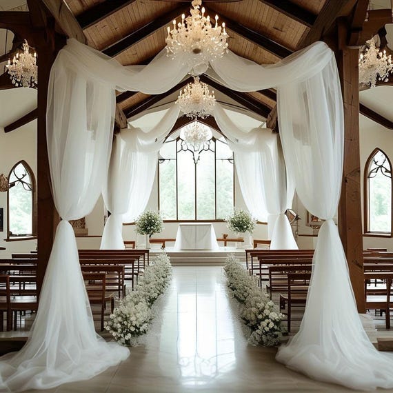 Wedding Arch Fabric, 6.5 Yards White Tulle Drape for Romantic Decoration