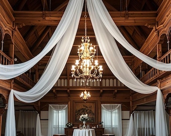 Ceremony Backdrop, White Polyester Sheer Fabric - 31.1 x 234 Inch Wedding Drapery